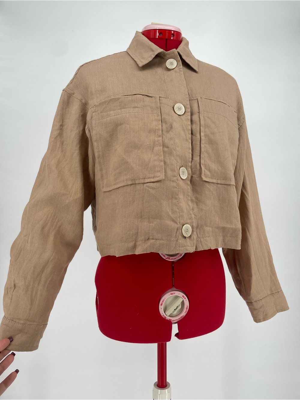 Zara Tan Cropped Boxy Shirt Jacket Chest Pockets Fully Lined Poly Cotton Blend